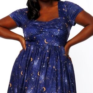 Unique Vintage Golden Galaxy Swing Dress